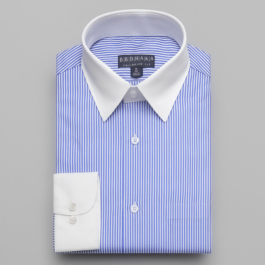 White Collar Cuff Formal Shirt : Blue & White Stripe - Product Code: 1 BBDHAKA White Collar Cuff Formal Shirt : Blue & White Stripe - Product Code: 1 BBDHAKA