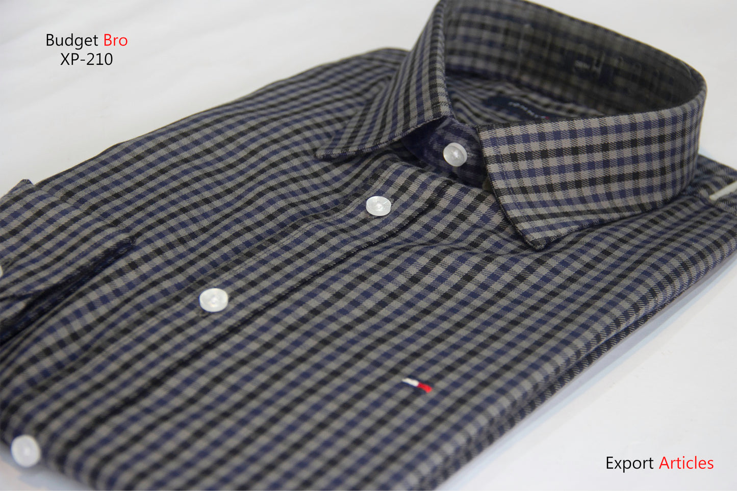 Grey with Black & Navy Combined Check Shirt (Export)