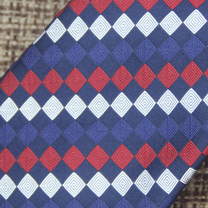 Navy Blue, Red and White Geometric Check Tie