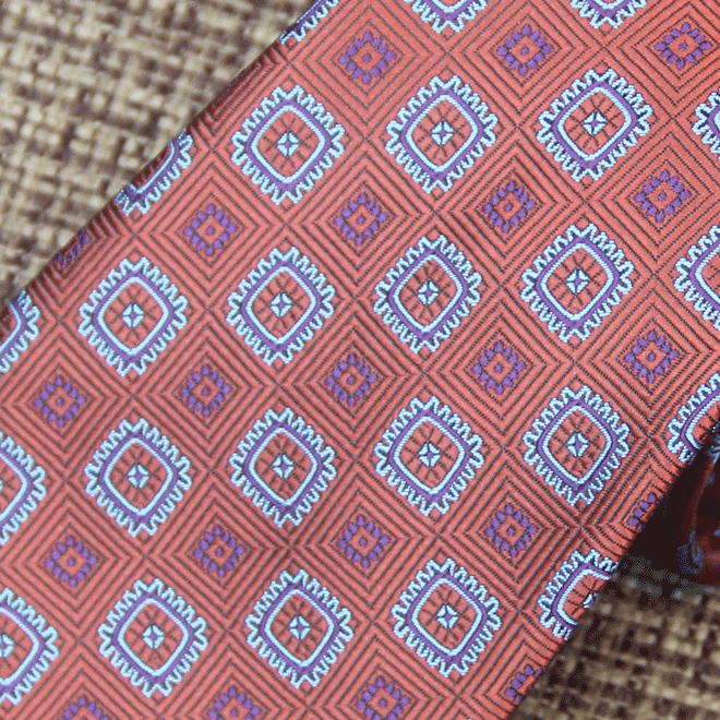Rust Red Geometric Medallion Silk Tie