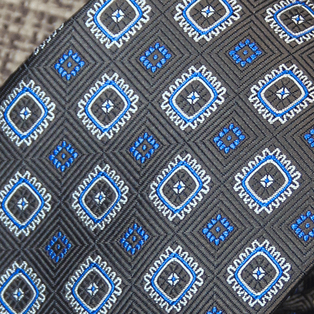 Charcoal Gray, Royal Blue & White Medallion Tie