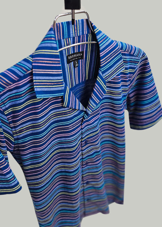 Royal Blue Multicolor Half Sleeve Cuban Shirt - New Arrival