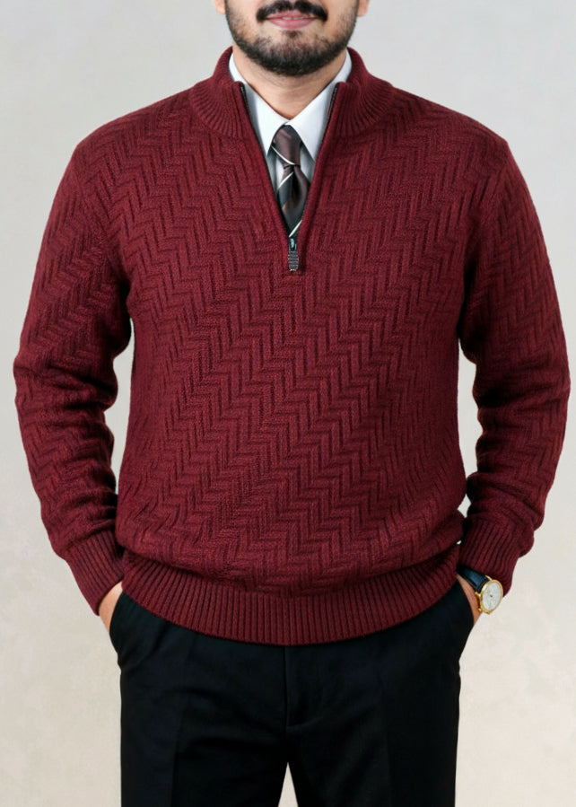 Red Marron Quarter Zipper Sweater (TOP SELLING)