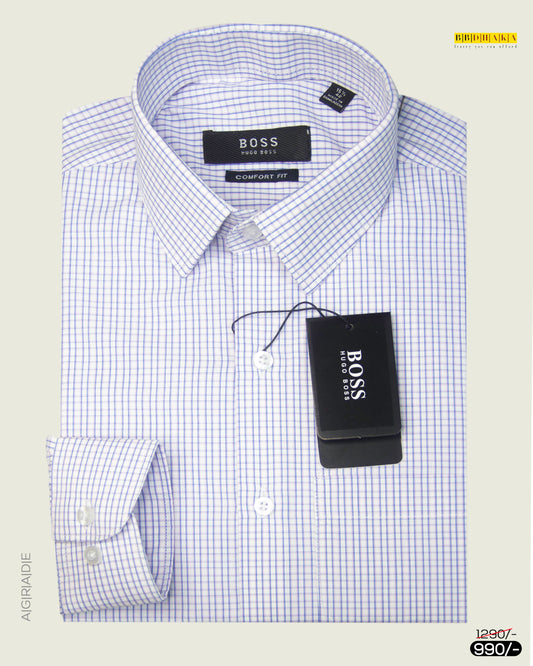 White Grid Full Sleeve Check Shirt