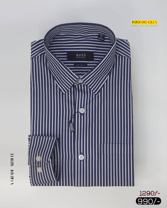 Dark Navy & White Stripe Formal Shirt