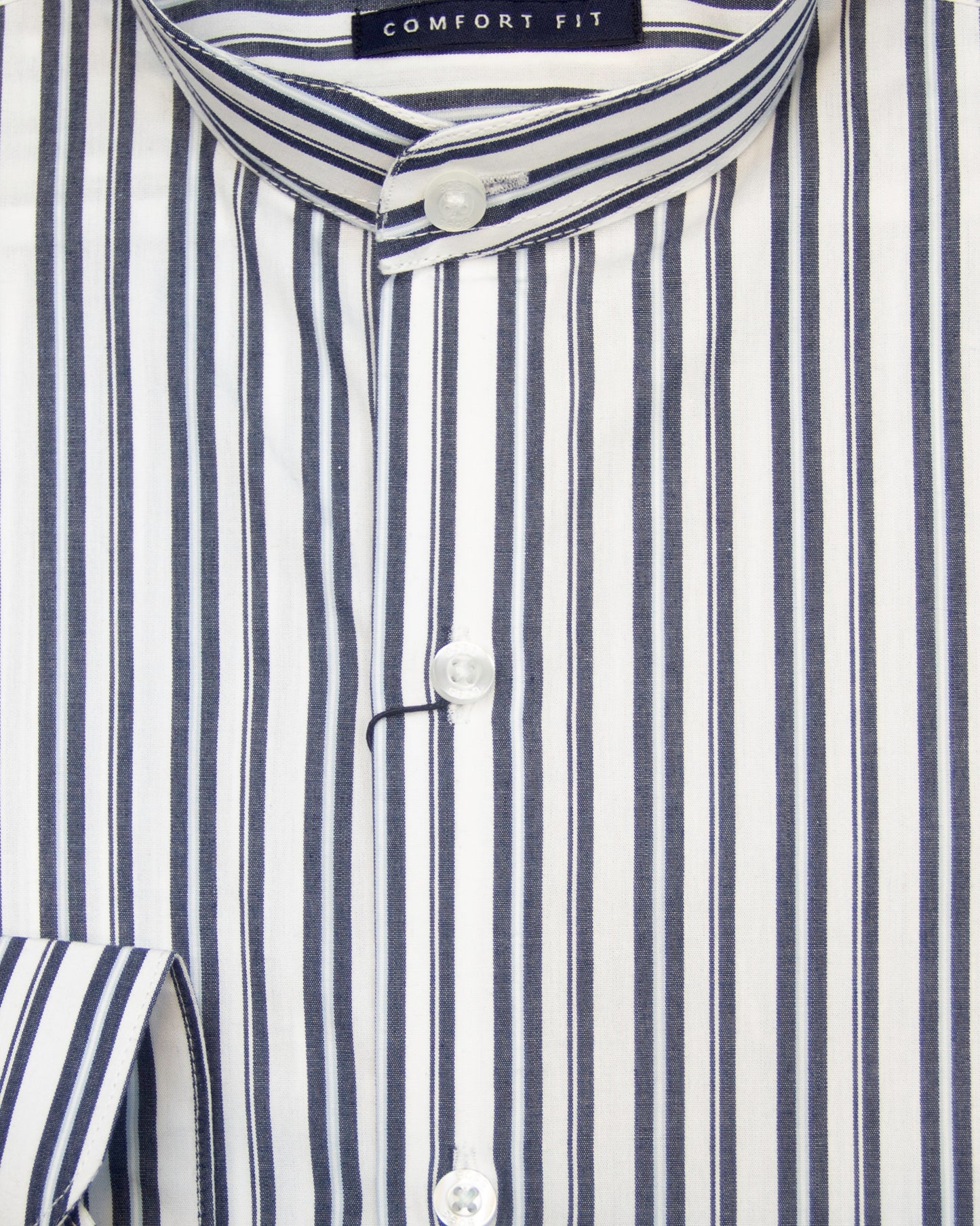 Black & White Band Collar Stripe Fullsleve Shirt