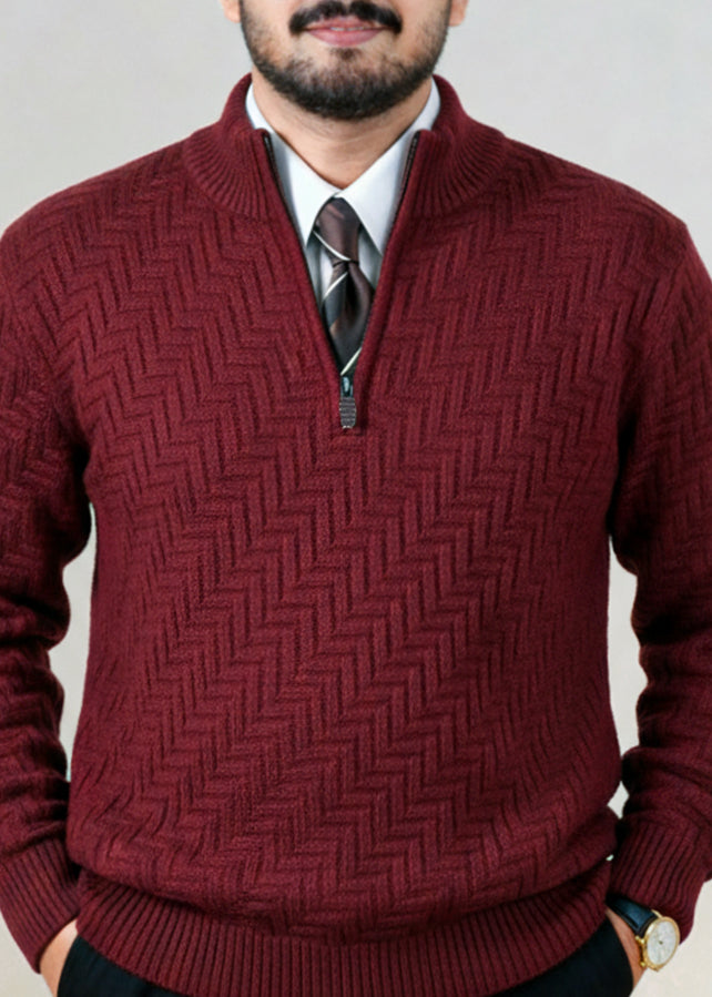 Red Marron Quarter Zipper Sweater (TOP SELLING)