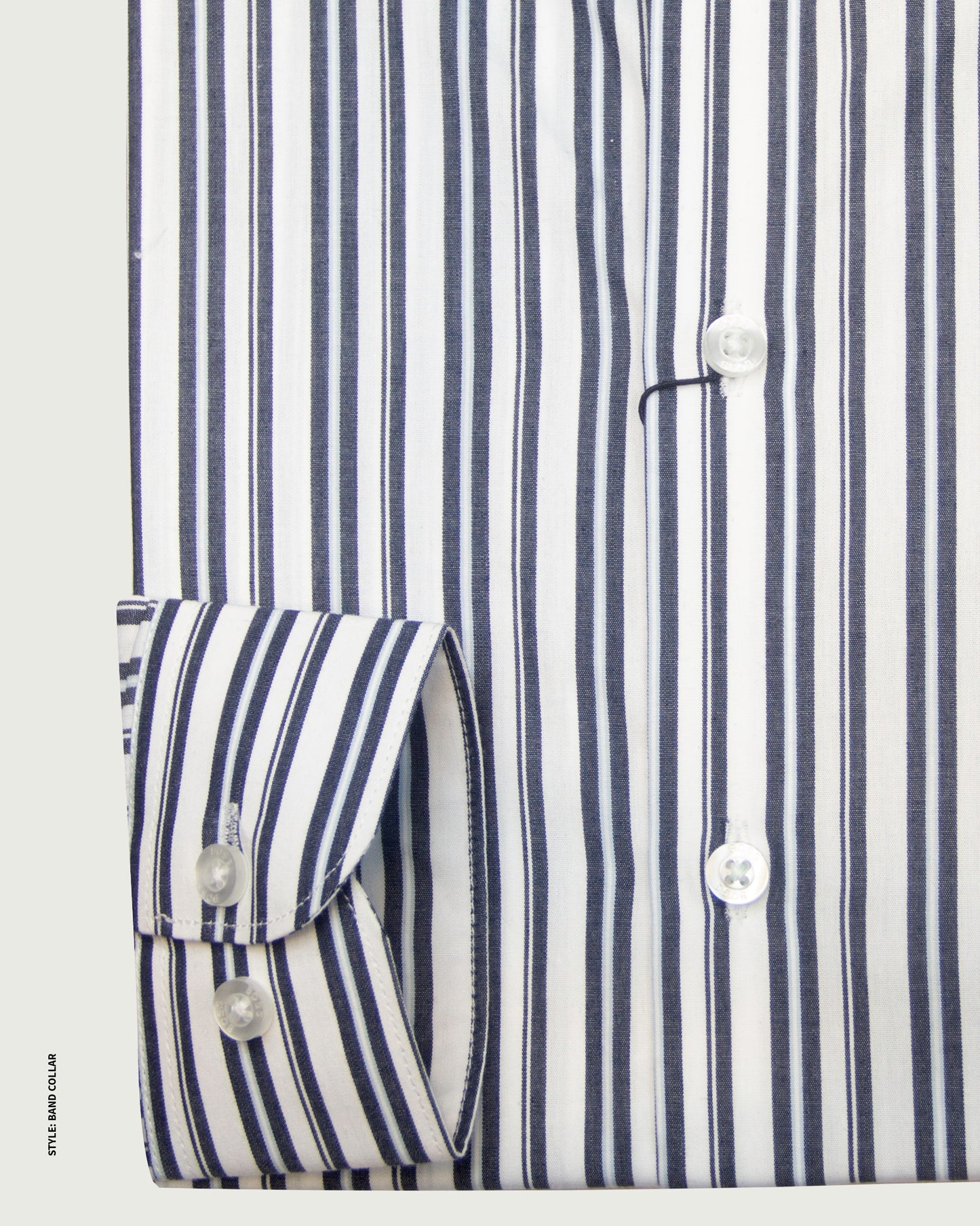 Black & White Band Collar Stripe Fullsleve Shirt