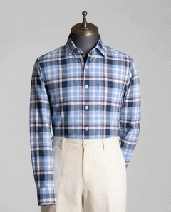 Sky Blue Plaid Check Shirt - Product Code: 2026062 (New Arrival)