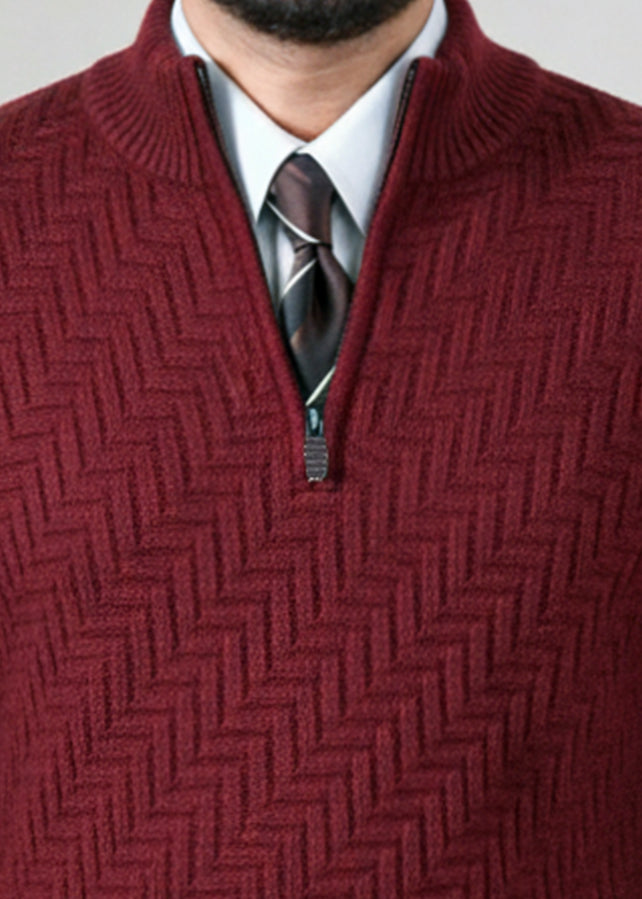 Red Marron Quarter Zipper Sweater (TOP SELLING)