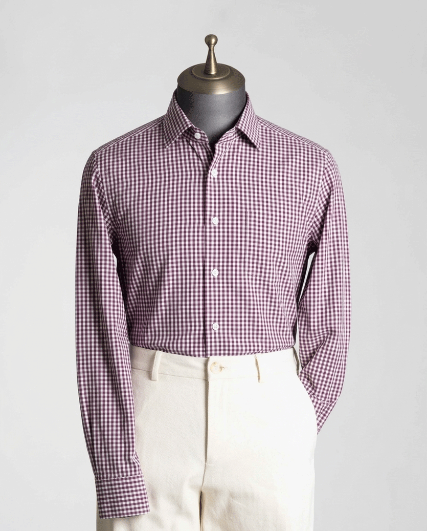 Coffee Bland Shade Box Check Shirt (Cotton Blend)