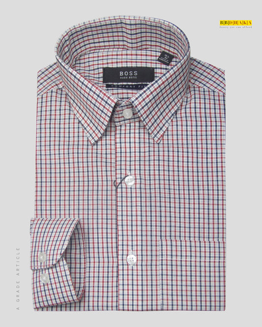 Red Micro Mixed Houndstooth Full Sleeve Check Shirt