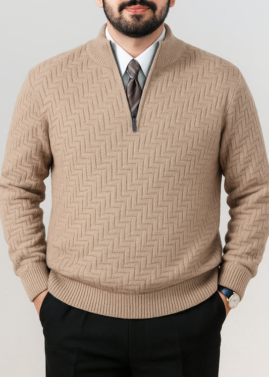 Beige Brown Quarter Zipper Sweater (TOP SELLING)