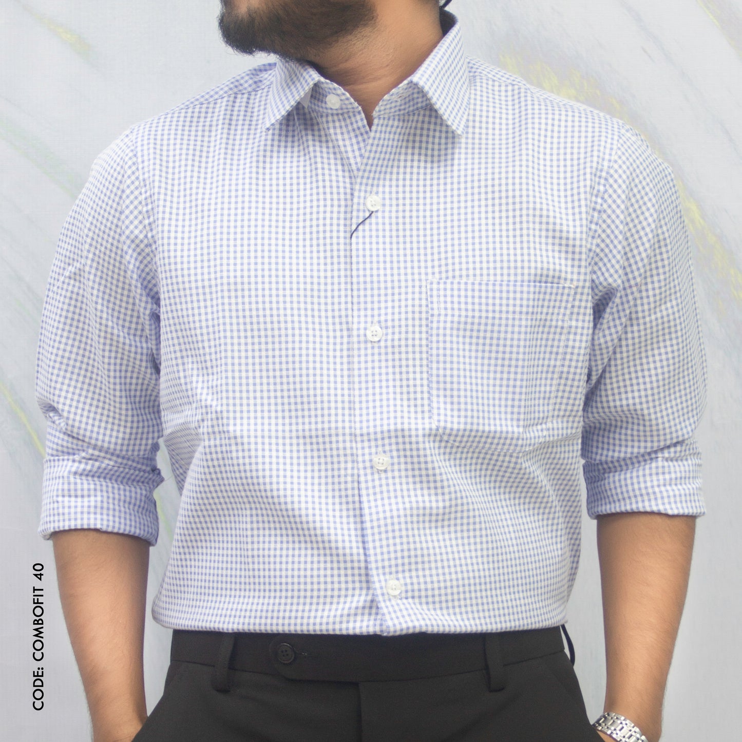 Sky & White Grameen Check and Zed Black Formal Pant: Outfit Combo