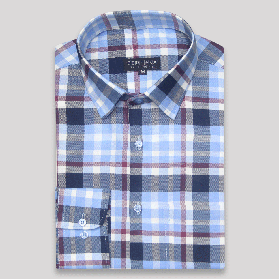 Sky Blue Plaid Check Shirt - Product Code: 2026062 (New Arrival)