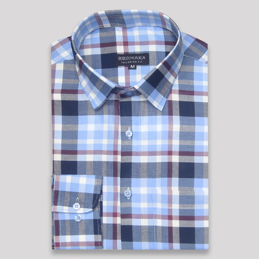 Sky Blue Plaid Check Shirt - Product Code: 2026062 (New Arrival)