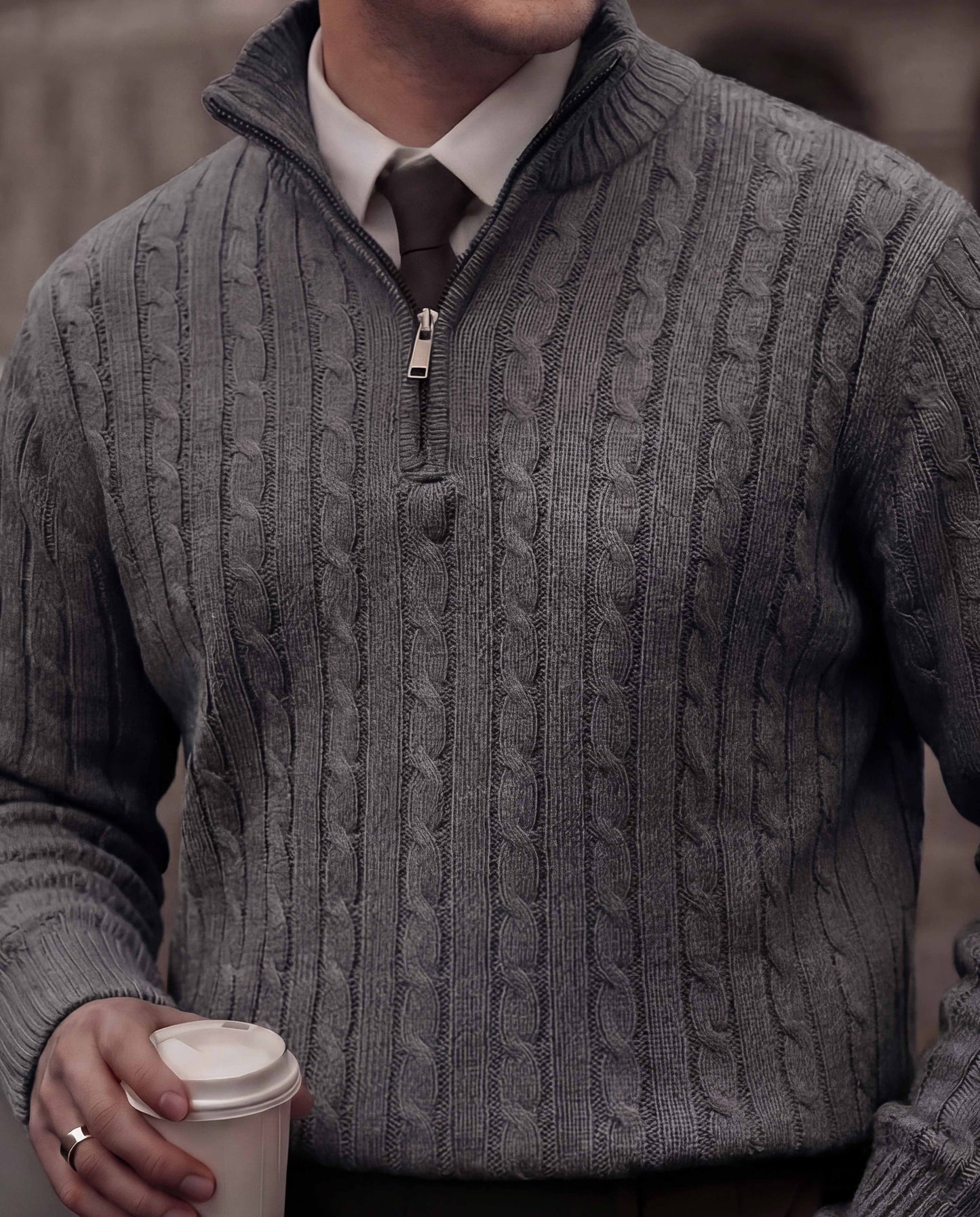 Grey Ash High Neck Quarter Zipper Sweater - New Arrival