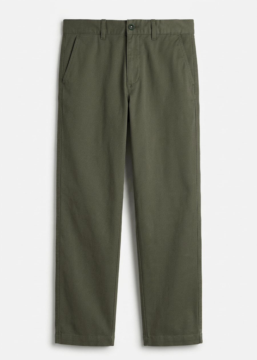 Olive Green Twill Cotton Chinos - Relaxed Fit | Everyday Style