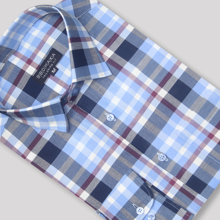 Sky Blue Plaid Check Shirt - Product Code: 2026062 (New Arrival)
