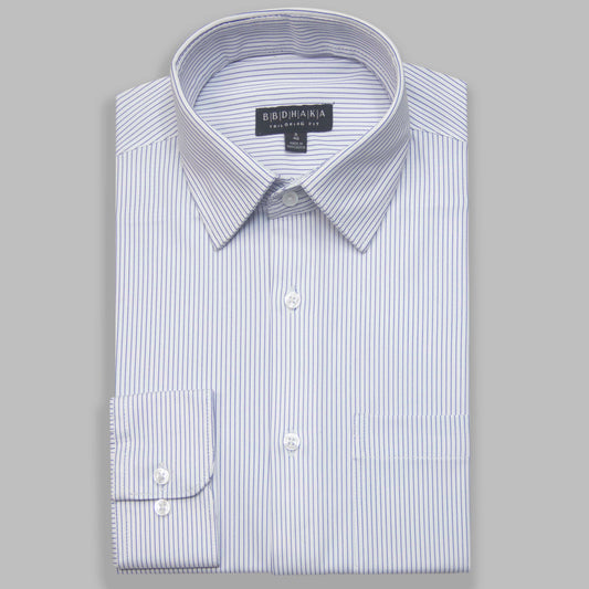 White & Blue Payline Stripe Supreme Cotton Blend Shirt - Wrinkles Free (Product Code: 14673)