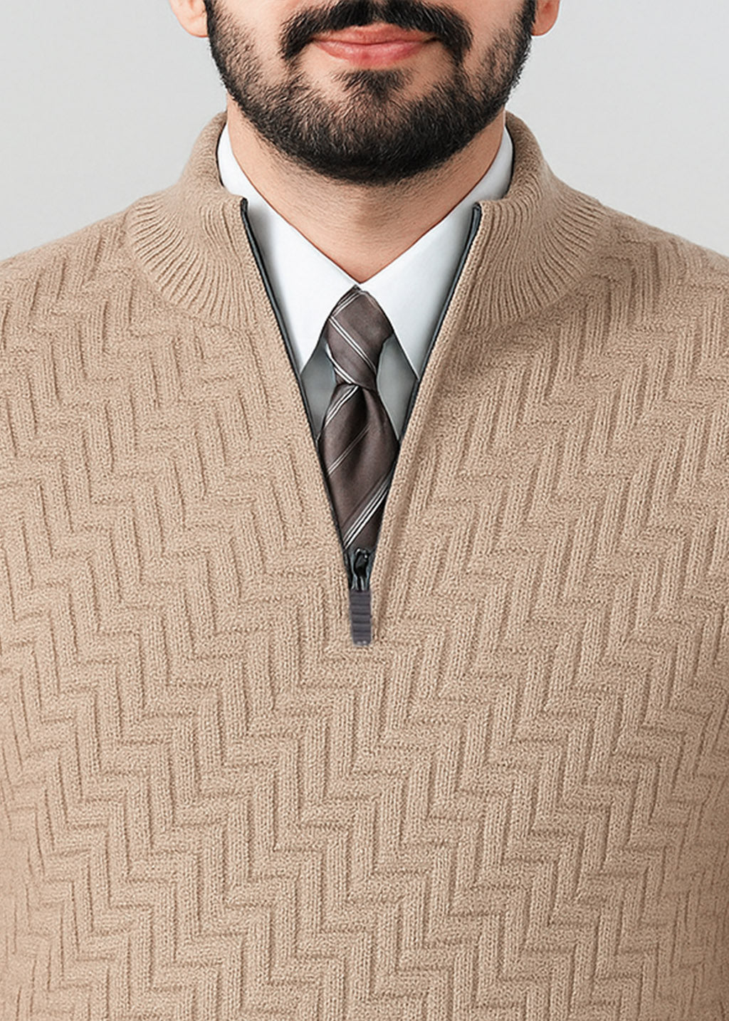 Beige Brown Quarter Zipper Sweater (TOP SELLING)