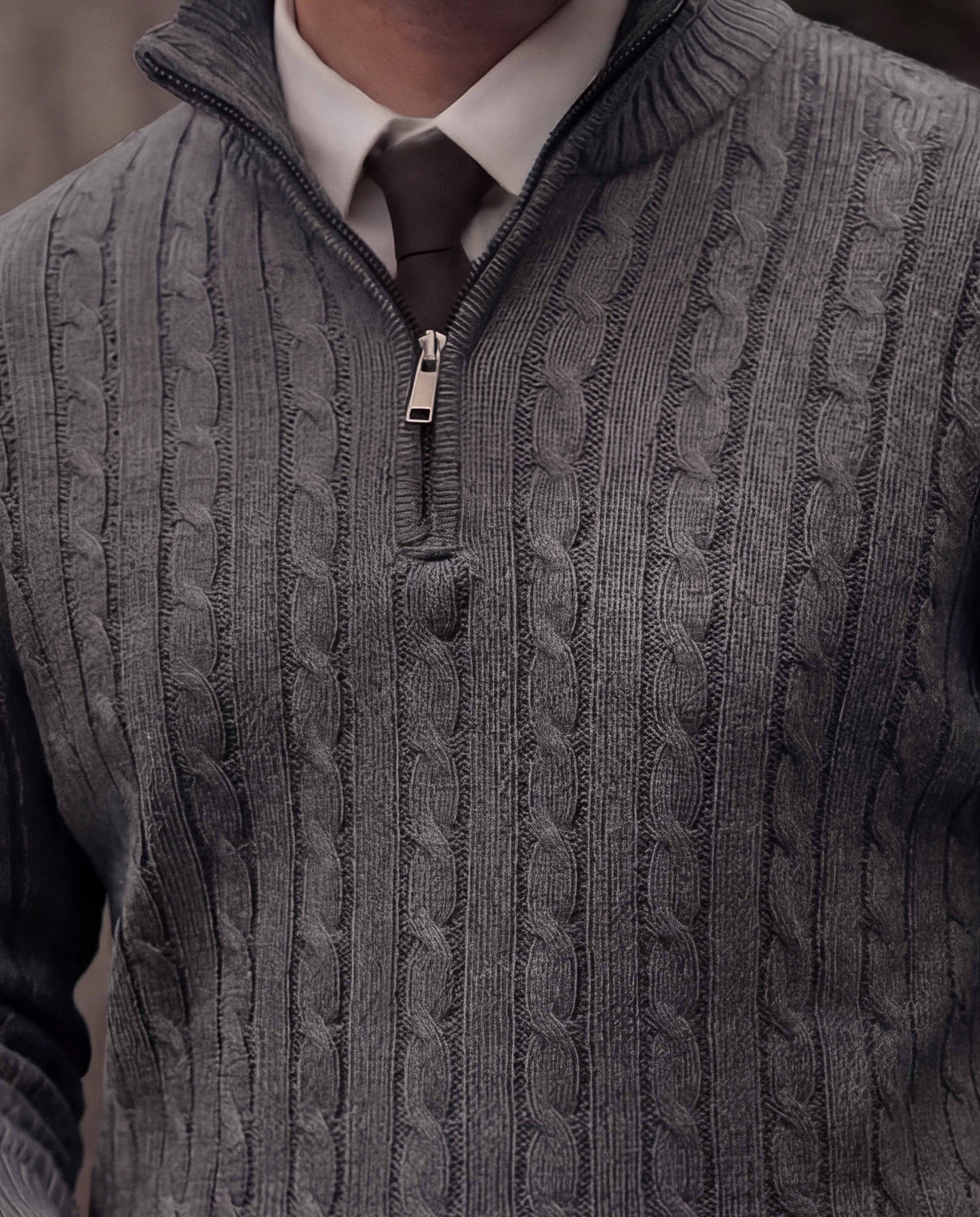 Grey Ash High Neck Quarter Zipper Sweater - New Arrival