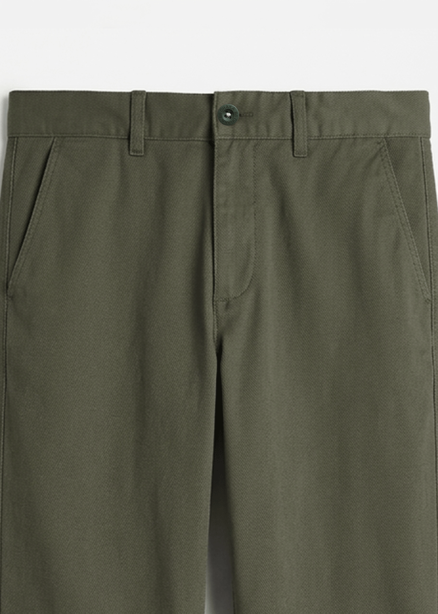 Olive Green Twill Cotton Chinos - Relaxed Fit | Everyday Style