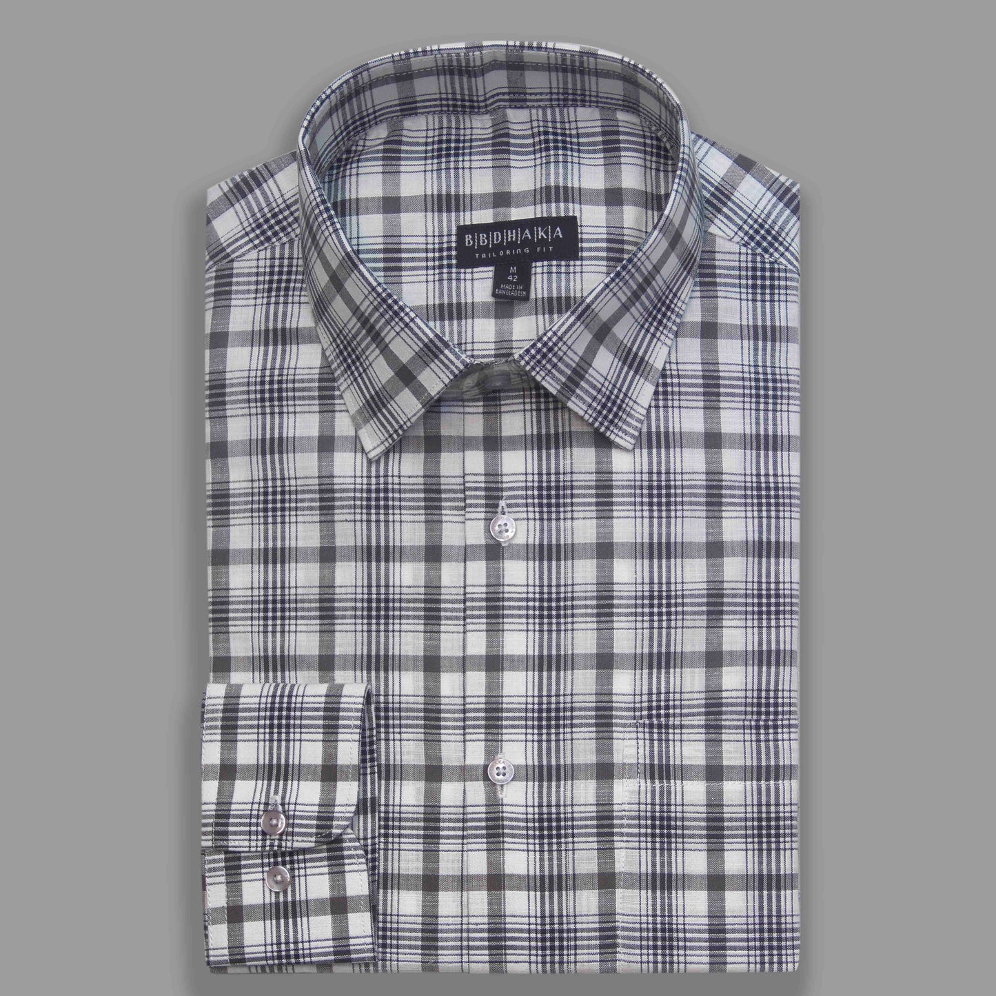 White & Ash Plaid Check Formal Shirt - New Article