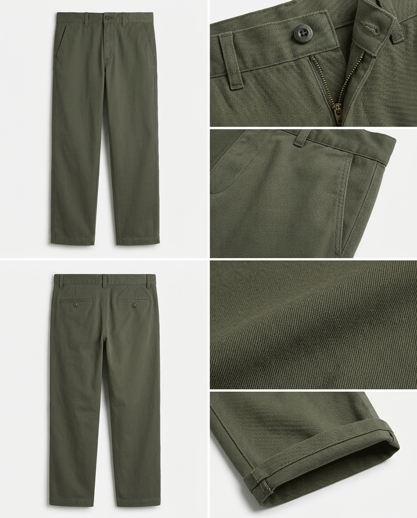 Olive Green Twill Cotton Chinos - Relaxed Fit | Everyday Style