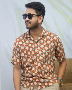 Orange Floral Half Sleeve Shirt : Top Selling