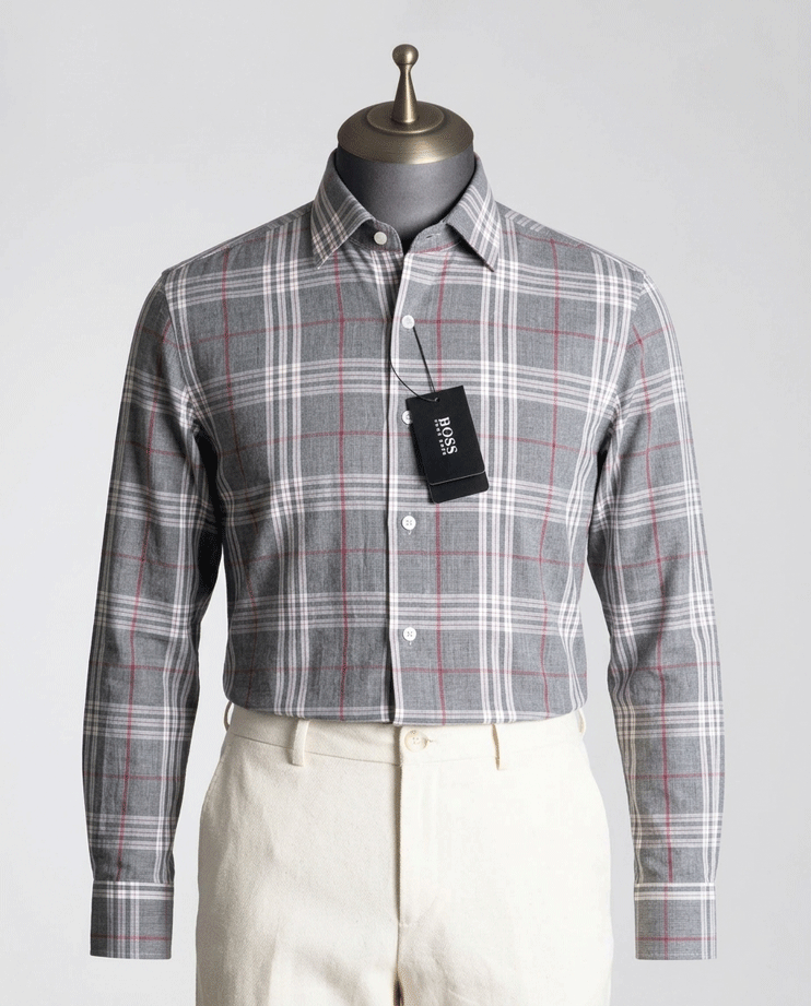 Silver Gray Plaid Full Sleeve Check Shirt