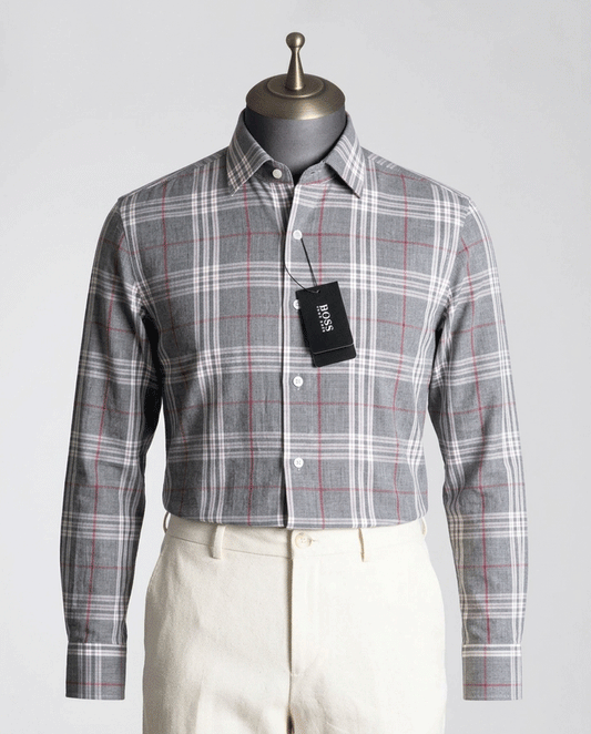 Silver Gray Plaid Full Sleeve Check Shirt