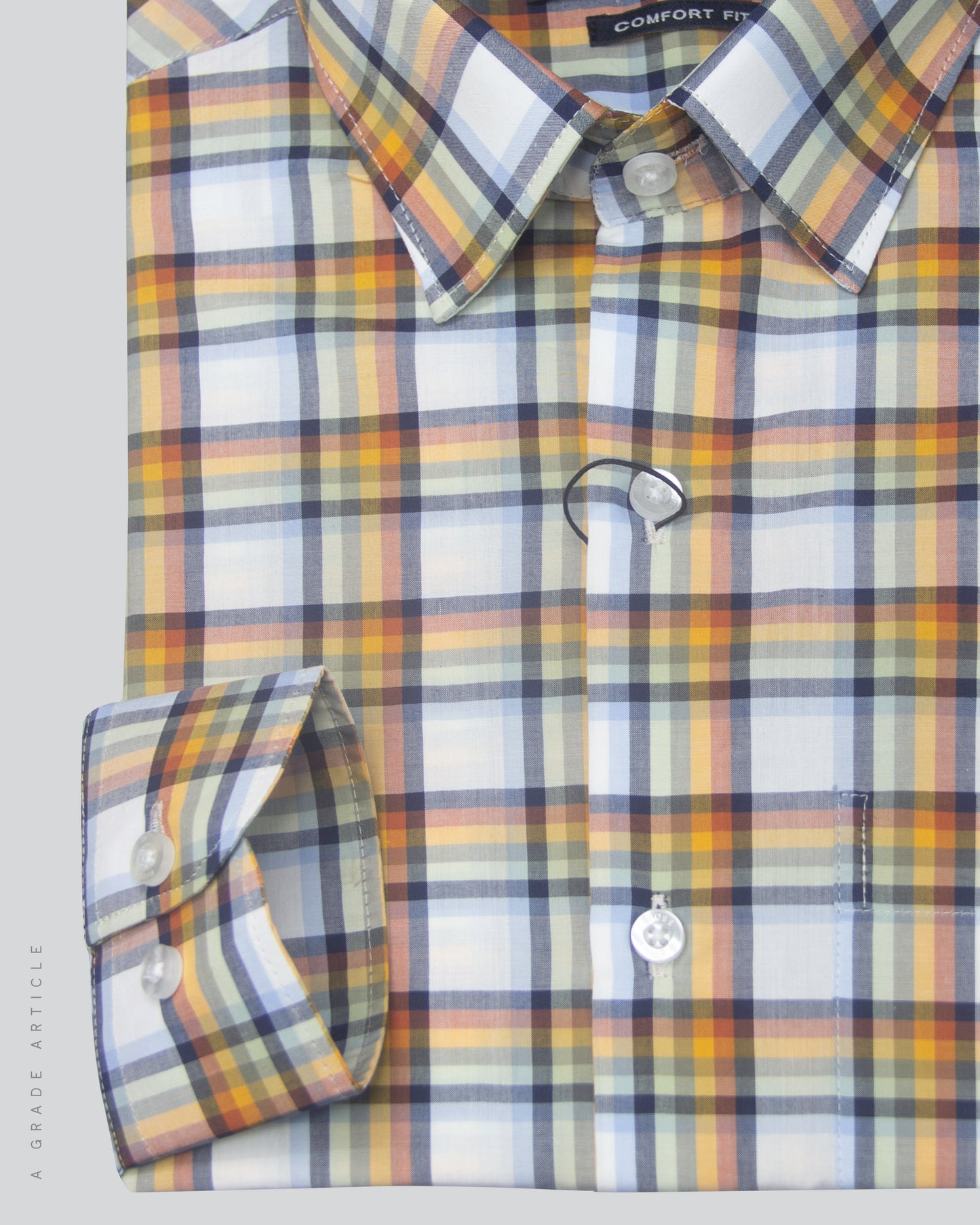 White with Yellowish Plaid Full Sleeve Check Shirt