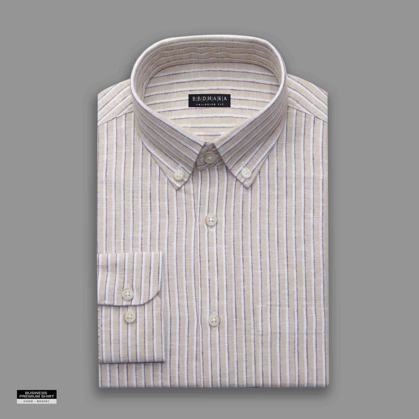 Beige Stripe Button-Down Shirt - Remi Cotton
