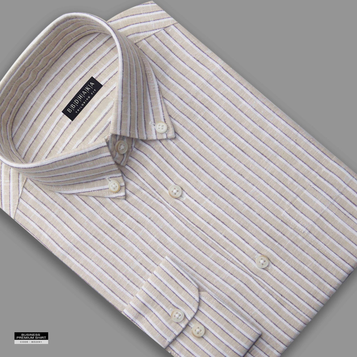 Beige Stripe Button-Down Shirt - Remi Cotton