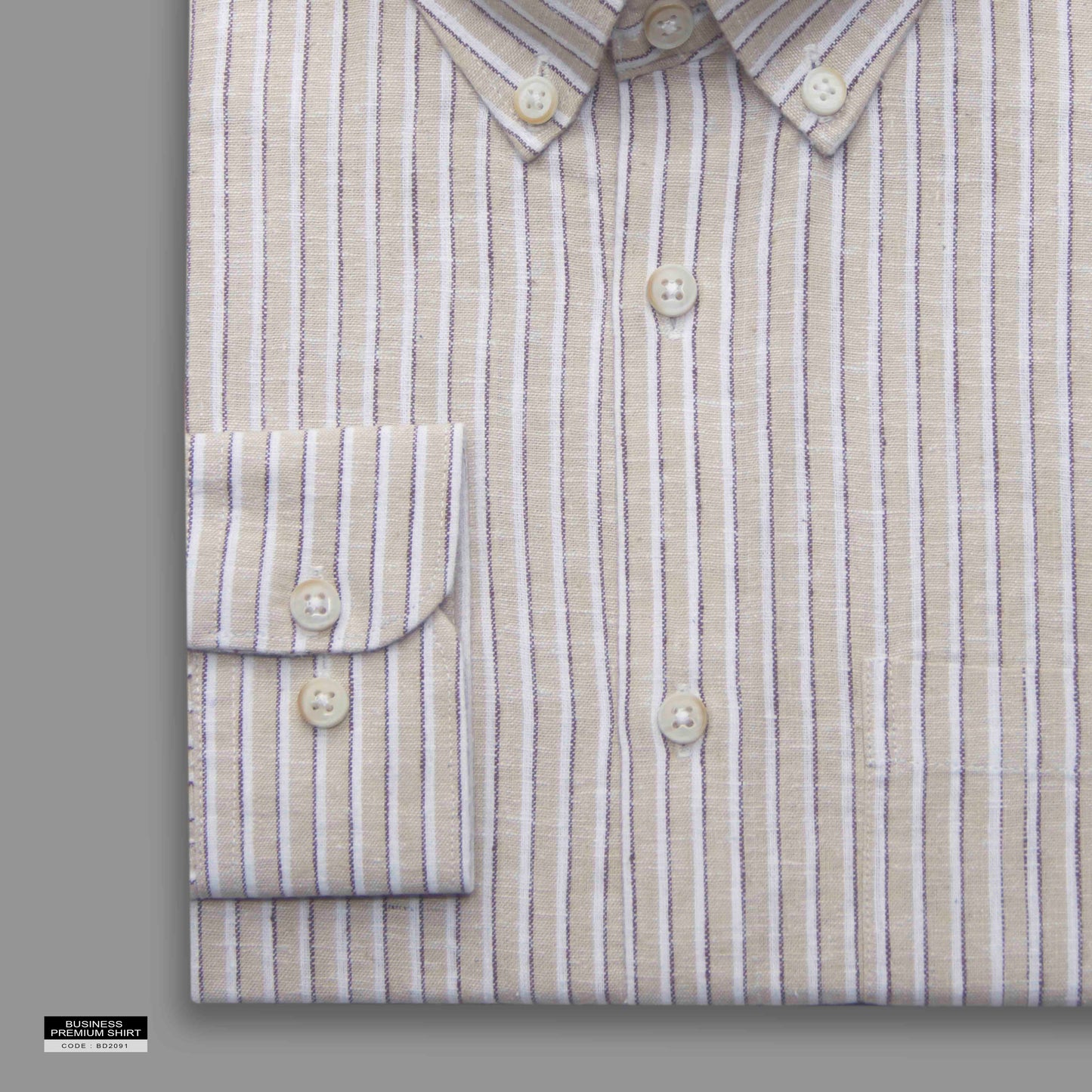 Beige Stripe Button-Down Shirt - Remi Cotton