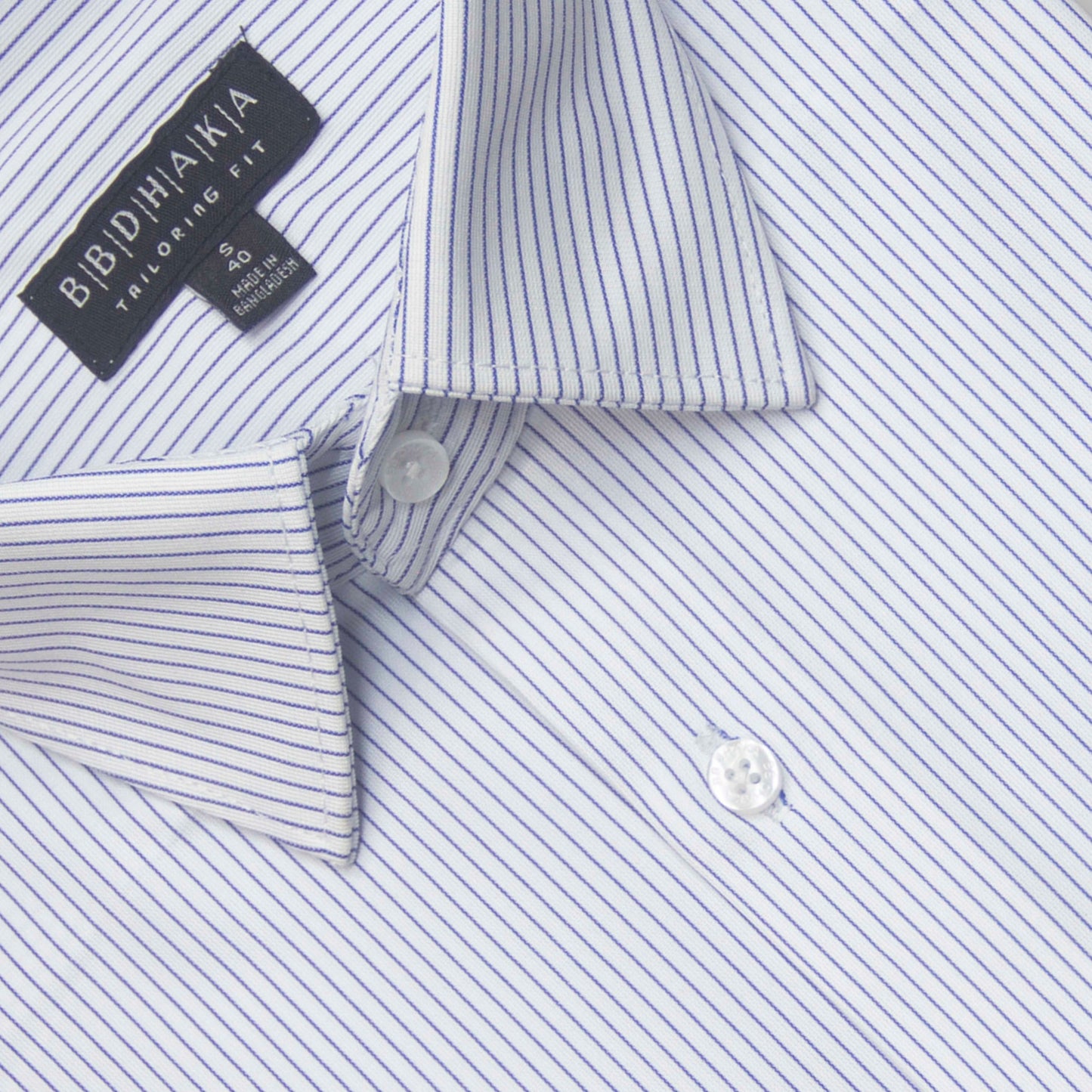 White & Blue Payline Stripe Supreme Cotton Blend Shirt - Wrinkles Free (Product Code: 14673)
