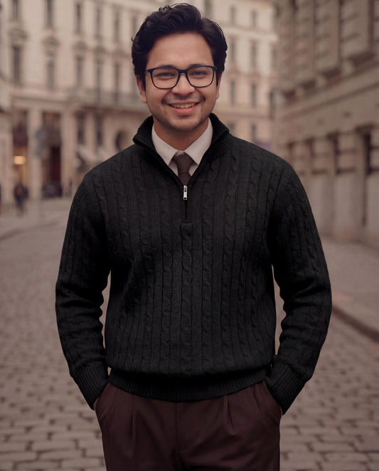 Zed Black High Neck Quarter Zipper Sweater - New Arrival