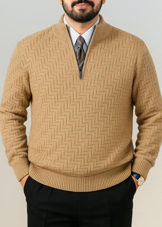 Camel Brown Quarter Zipper Sweater (TOP SELLING)