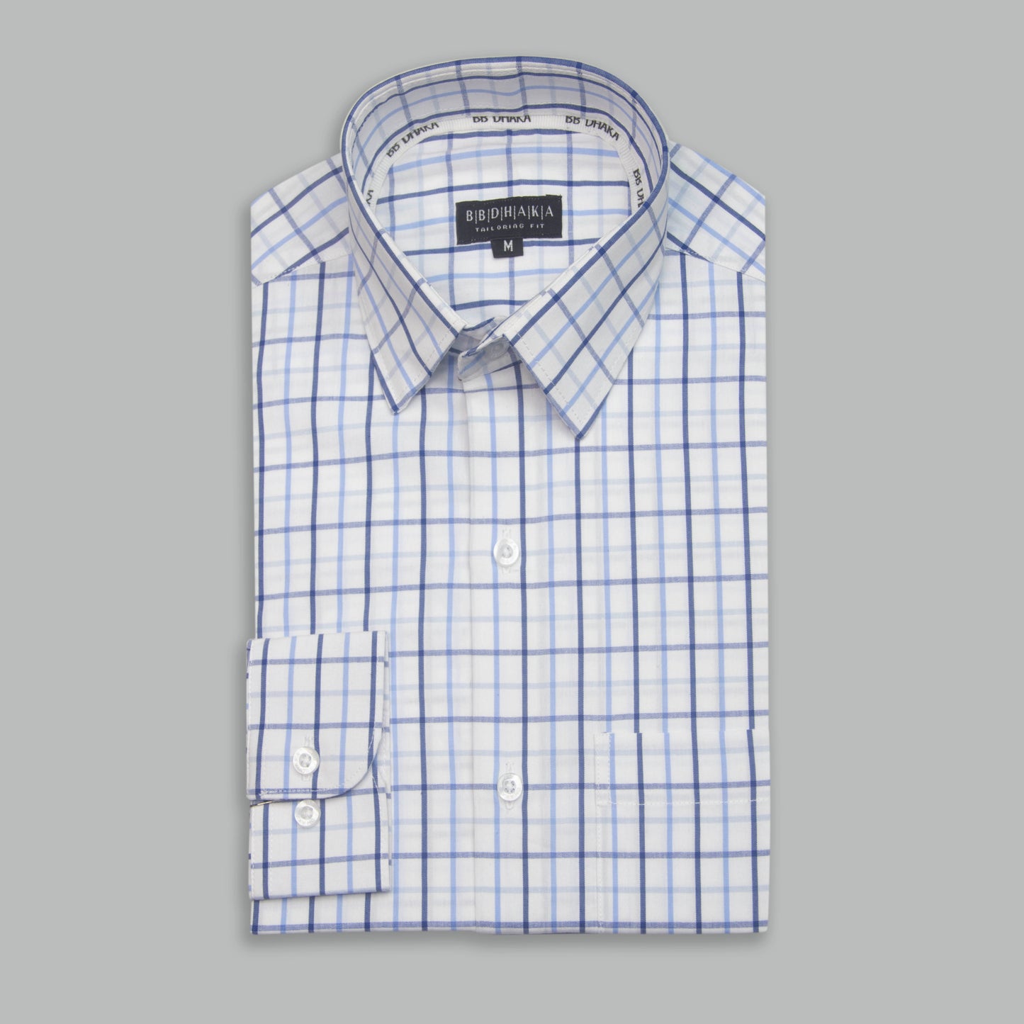 Classic White & Navy Lines Check Full Sleeve Shirt