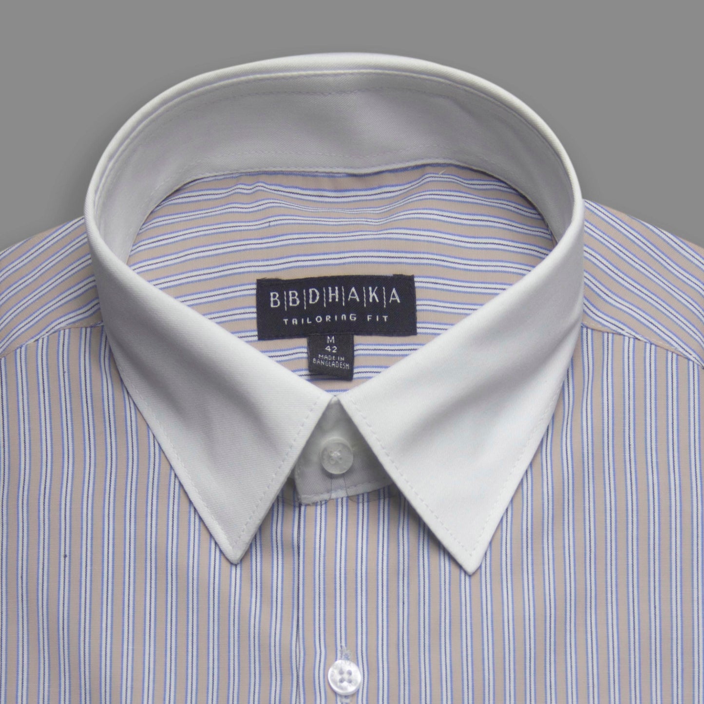 White Collar Cuff Formal Shirt : Light Brown Stripe - Product Code: 15004