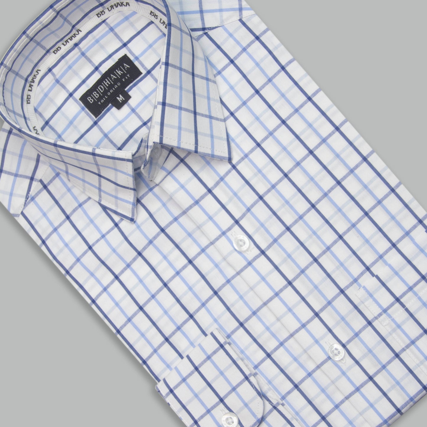 Classic White & Navy Lines Check Full Sleeve Shirt