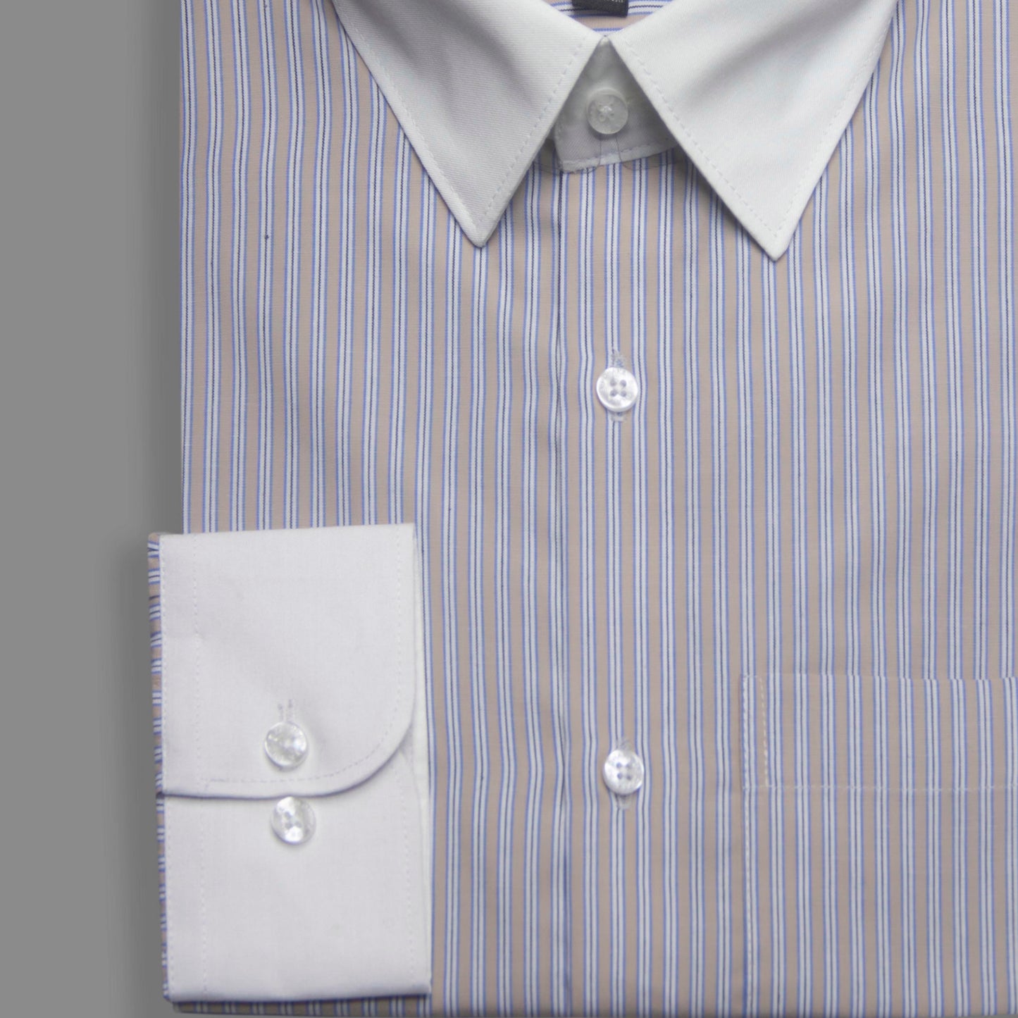 White Collar Cuff Formal Shirt : Light Brown Stripe - Product Code: 15004