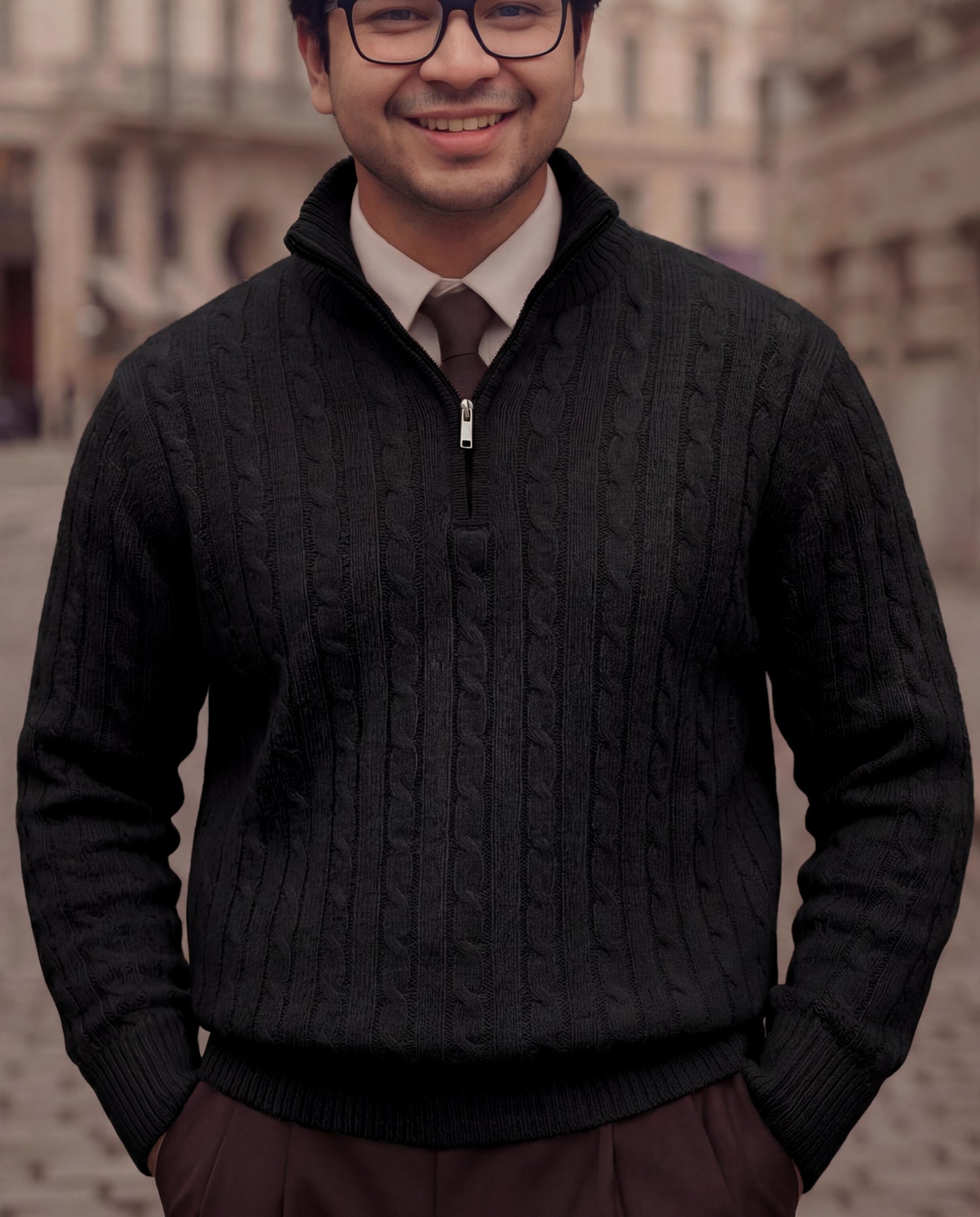 Zed Black High Neck Quarter Zipper Sweater - New Arrival