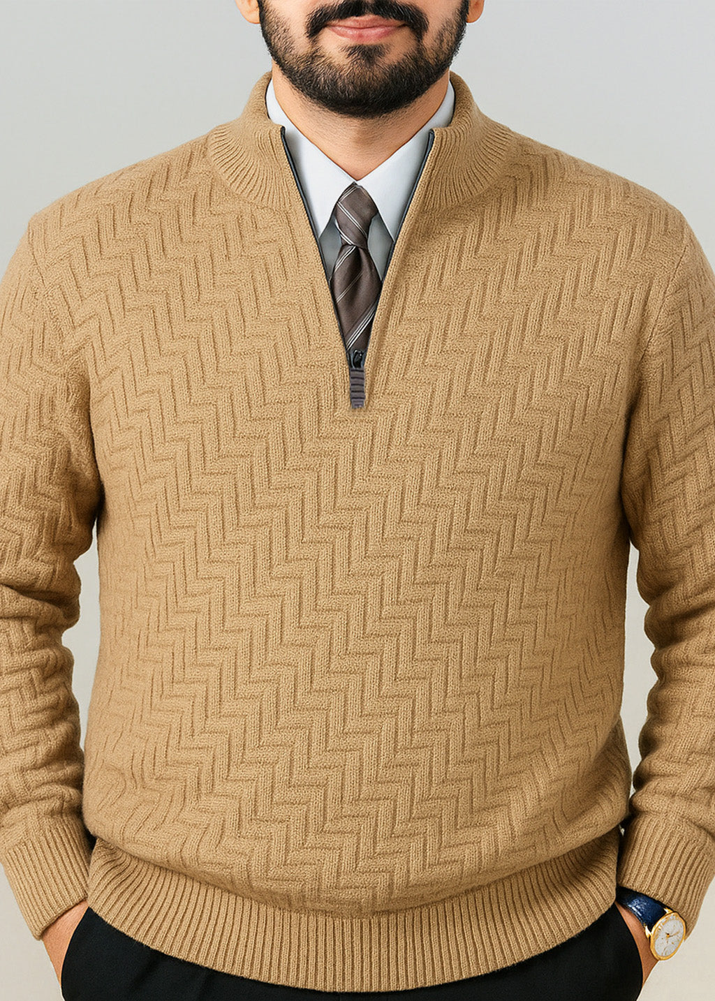 Camel Brown Quarter Zipper Sweater (TOP SELLING)