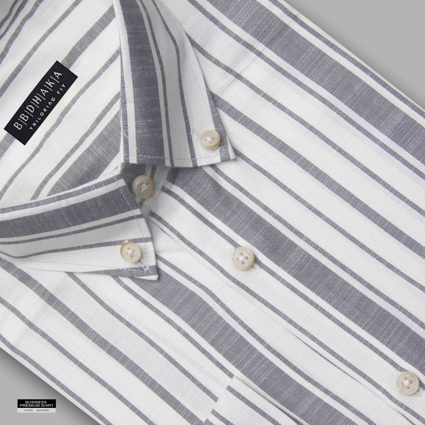 Beige White & Ash Horizontal Stripe Button-Down Shirt - Fancy Cotton