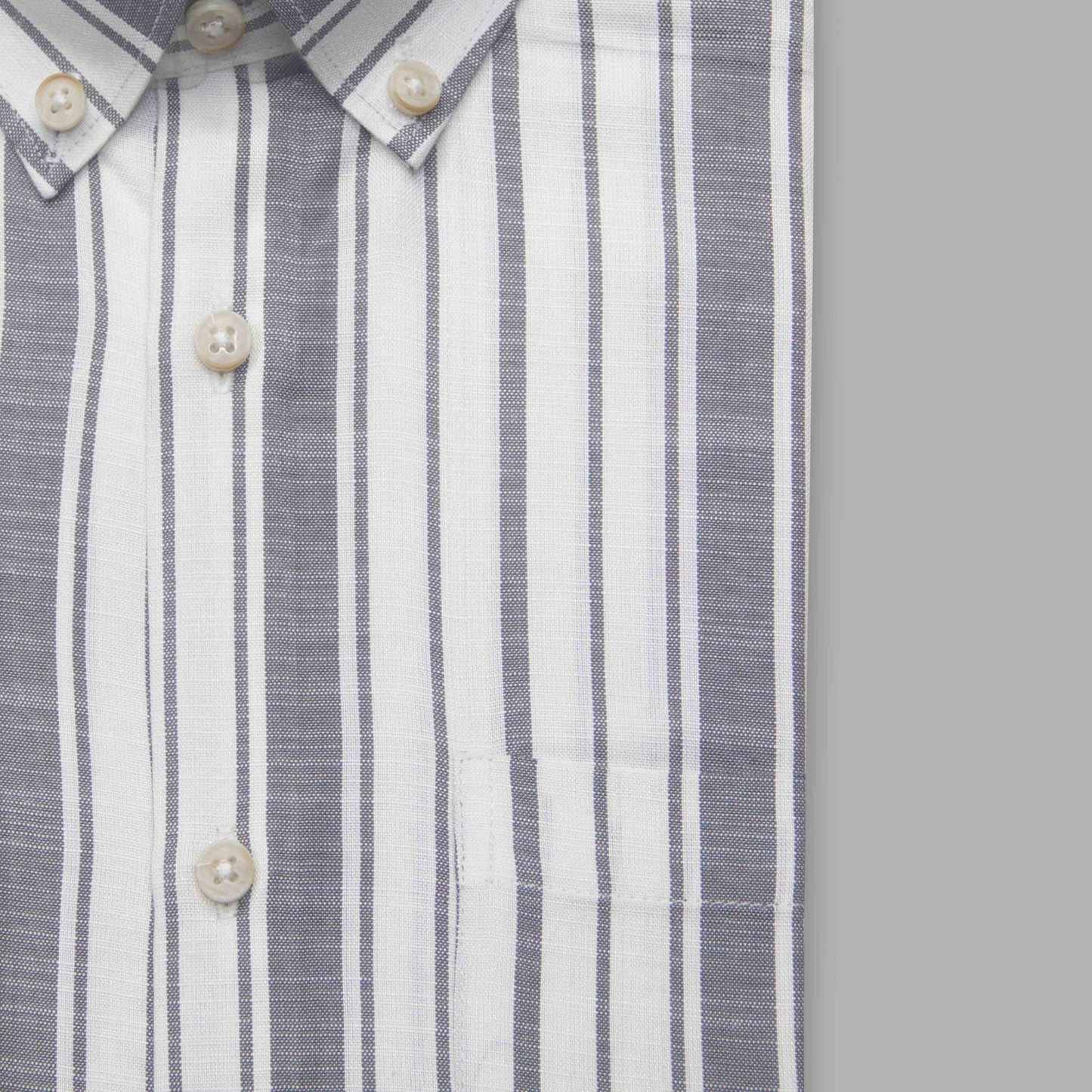Beige White & Ash Horizontal Stripe Button-Down Shirt - Fancy Cotton