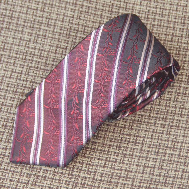 Red Diagonal White Stripe with Floral Tie