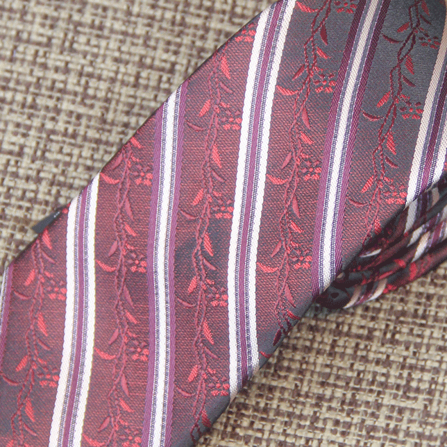 Red Diagonal White Stripe with Floral Tie