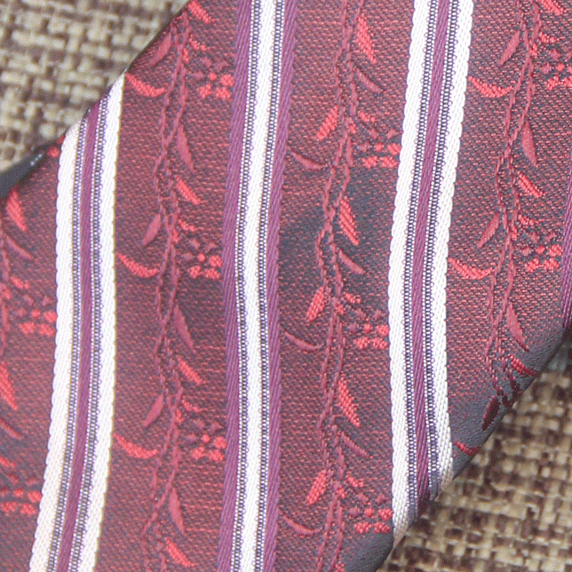 Red Diagonal White Stripe with Floral Tie